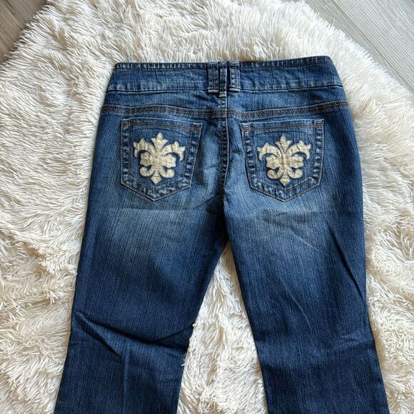 Industrial Cotton Flare Jeans Embellished Back Pockets Size 11 Boho Hippie - Picture 8 of 9